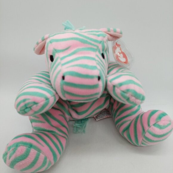 TY Pillow Pals Zulu the Zebra 14" Pink Blue Plush Stuffed Animal 1996 - Picture 10 of 10
